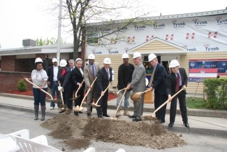 Mike Skrebutenas, the newly appointed Executive Deputy Commissioner of DHCR (far right), joined local officials, housing leaders, and residents in a groundbreaking ceremony for the redevelopment of Ezra Prentice Homes.